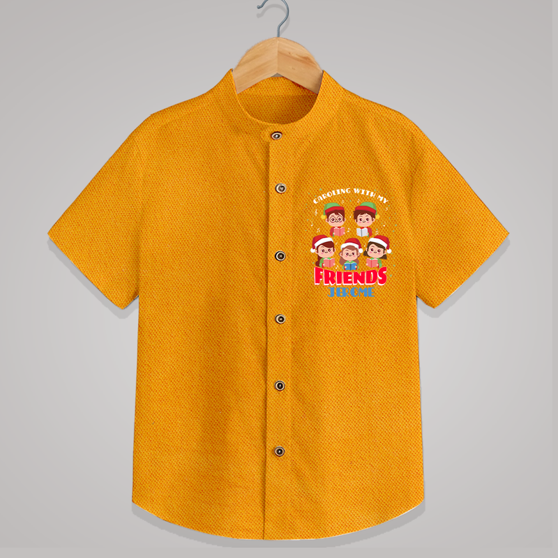 Caroling With My Friends - Customized Christmas Themed Shirt For Kids - CHROME YELLOW - 0 - 6 Months Old (Chest 23")