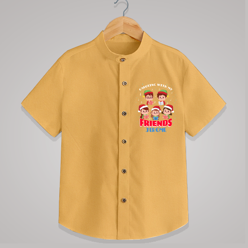 Caroling With My Friends - Customized Christmas Themed Shirt For Kids - PASTEL YELLOW - 0 - 6 Months Old (Chest 23")