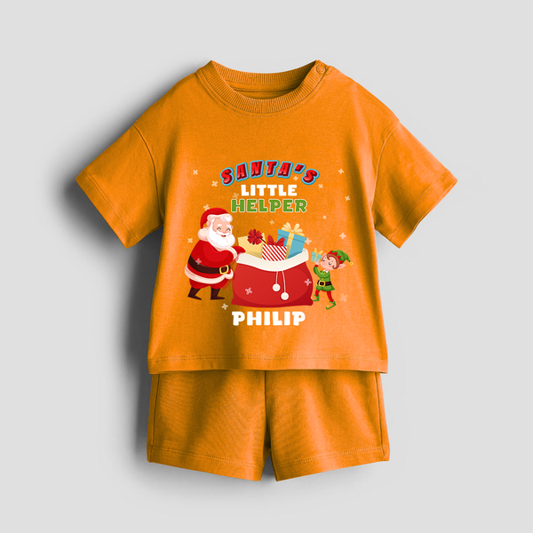 Santa's Little Helper - Customized Christmas Themed Co-ord Set For Kids - TANGERINE - 0-5 months old  (Chest 18")