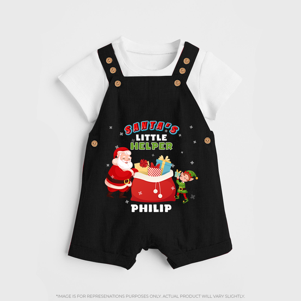 Santa's Little Helper - Customized Christmas Themed Dungaree Set For Kids - BLACK - 0 - 5 Months Old (Chest 18")