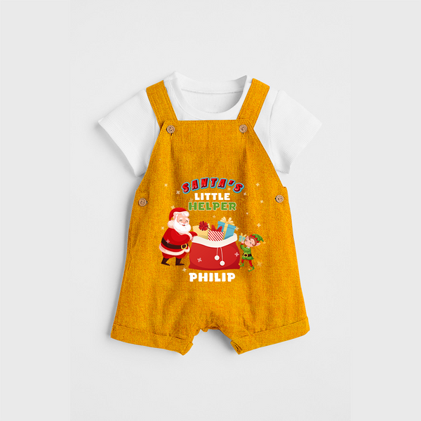 Santa's Little Helper - Customized Christmas Themed Dungaree Set For Kids - CHROME YELLOW - 0 - 5 Months Old (Chest 18")