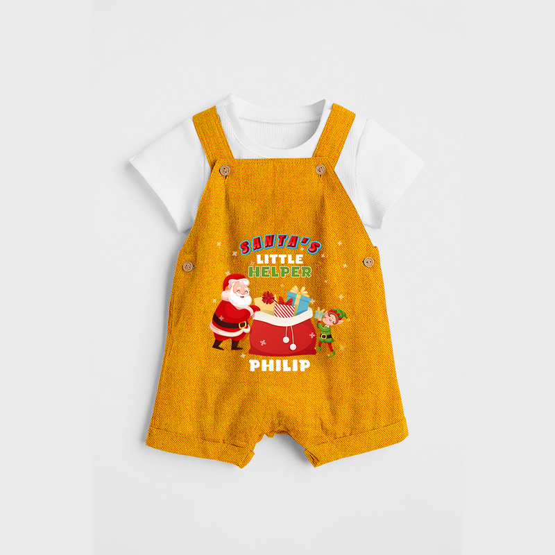 Santa's Little Helper - Customized Christmas Themed Dungaree Set For Kids - CHROME YELLOW - 0 - 5 Months Old (Chest 18")