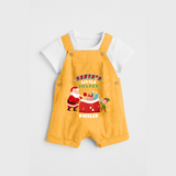 Santa's Little Helper - Customized Christmas Themed Dungaree Set For Kids - PASTEL YELLOW - 0 - 5 Months Old (Chest 18")