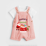 Santa's Little Helper - Customized Christmas Themed Dungaree Set For Kids - PEACH - 0 - 5 Months Old (Chest 18")