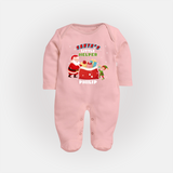 Santa's Little Helper - Customized Christmas Themed Sleep Suit For Babies - BABY PINK - New Born (Chest 7.5")