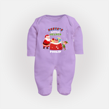 Santa's Little Helper - Customized Christmas Themed Sleep Suit For Babies - LILAC - New Born (Chest 7.5")