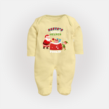 Santa's Little Helper - Customized Christmas Themed Sleep Suit For Babies - PASTEL YELLOW - New Born (Chest 7.5")