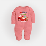 Santa's Little Helper - Customized Christmas Themed Sleep Suit For Babies - PEACH - New Born (Chest 7.5")