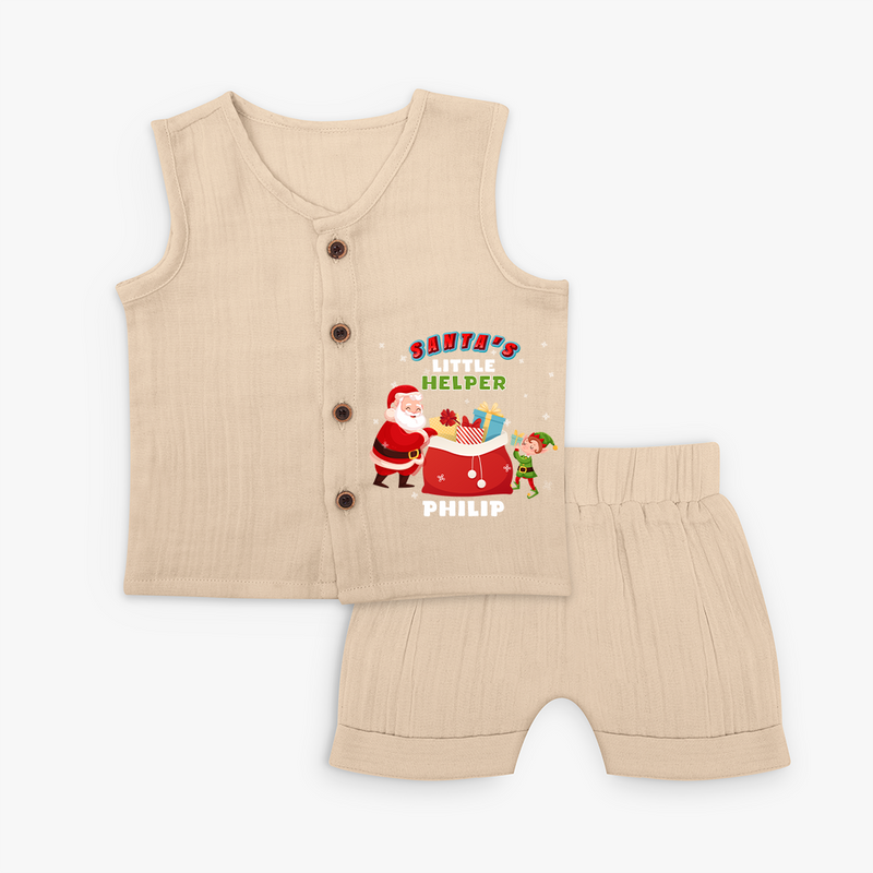 Santa's Little Helper - Customized Christmas Themed Jabla Set For Kids - CREAM - 0 - 3 Months Old (Chest 9.8")