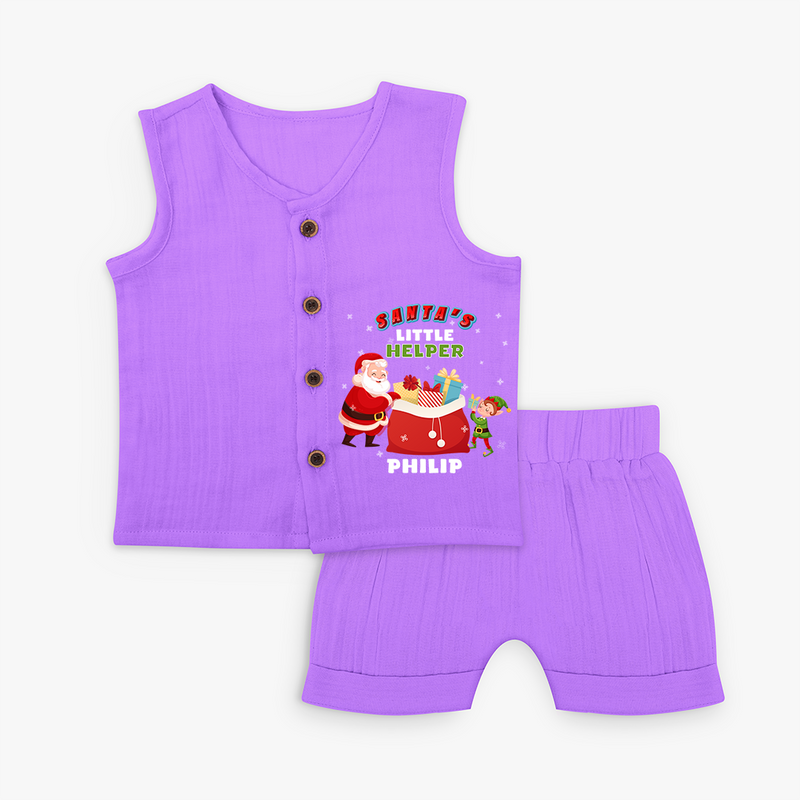 Santa's Little Helper - Customized Christmas Themed Jabla Set For Kids - PURPLE - 0 - 3 Months Old (Chest 9.8")