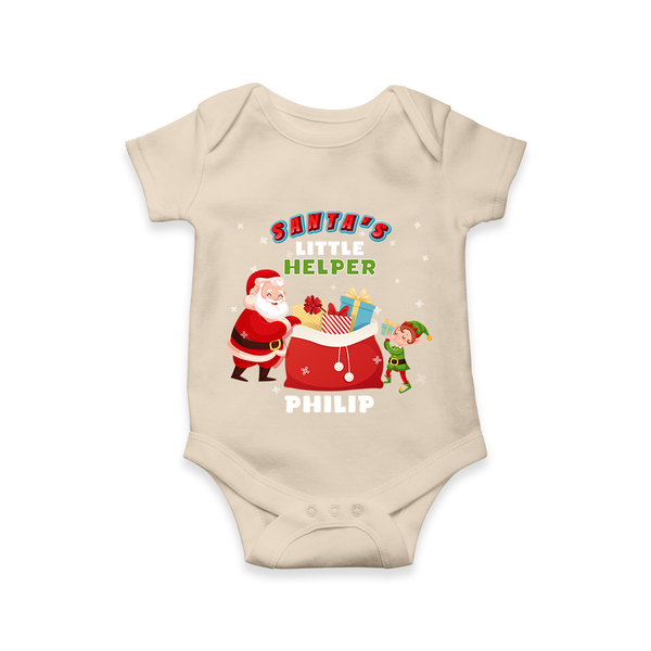 Santa's Little Helper - Customized Christmas Themed Romper For Babies - IVORY - 0 - 3 Months Old (Chest 16")