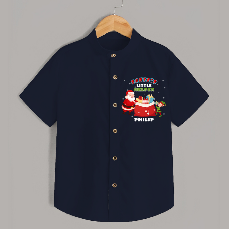 Santa's Little Helper - Customized Christmas Themed Shirt For Kids - NAVY BLUE - 0 - 6 Months Old (Chest 23")