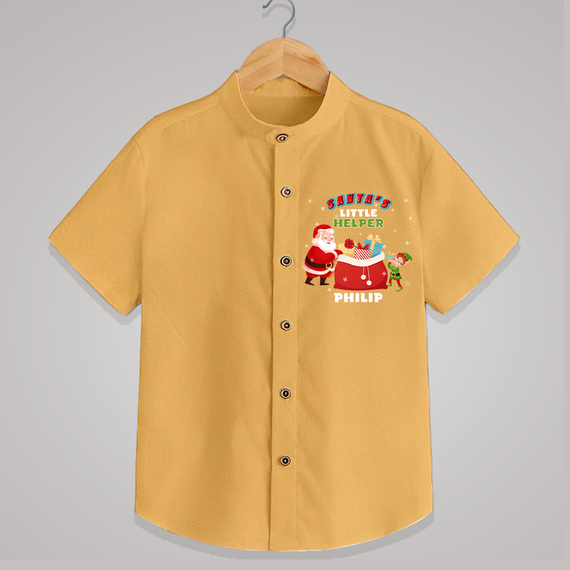 Santa's Little Helper - Customized Christmas Themed Shirt For Kids - PASTEL YELLOW - 0 - 6 Months Old (Chest 23")