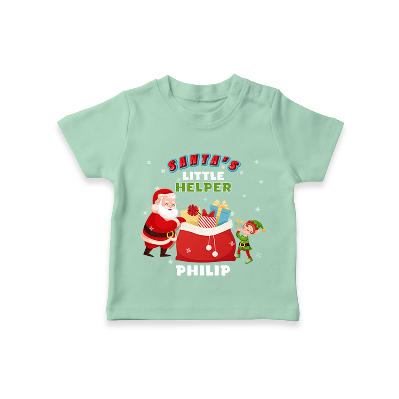 Santa's Little Helper - Customized Christmas Themed T-Shirt For Kids - MINT GREEN - 0-5 Months Old (Chest 17")