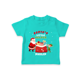 Santa's Little Helper - Customized Christmas Themed T-Shirt For Kids - TEAL - 0-5 Months Old (Chest 17")