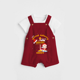 I'm A Special Delivery From The North Pole - Customized Christmas Themed Dungaree Set For Kids - RED - 0 - 5 Months Old (Chest 18")