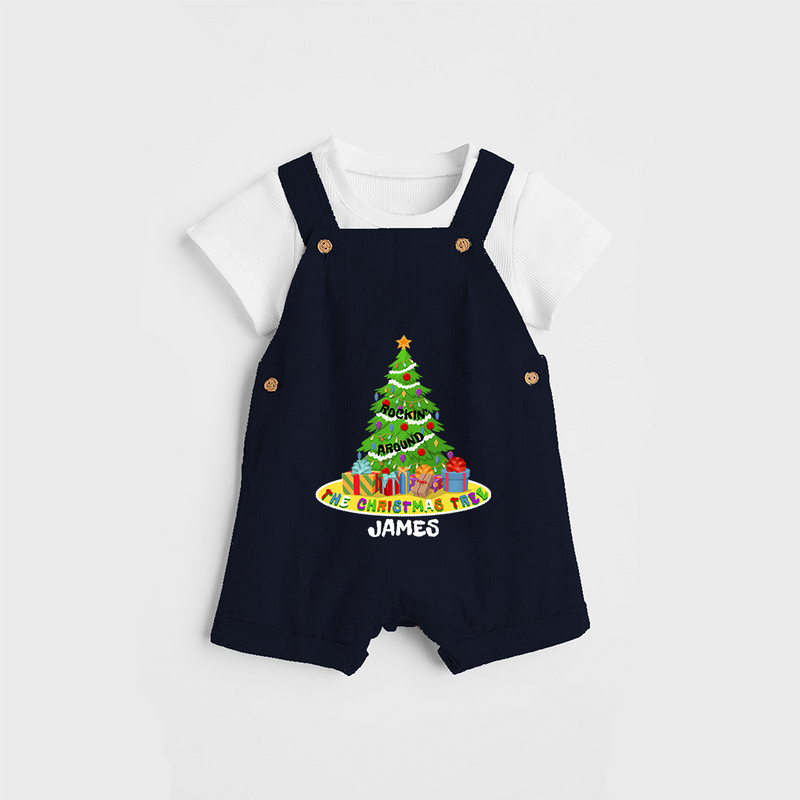 Christmas Tree - Customized Christmas Themed Dungaree Set For Kids - NAVY BLUE - 0 - 5 Months Old (Chest 18")