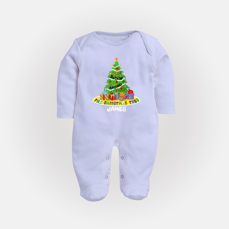 Christmas Tree - Customized Christmas Themed Sleep Suit For Babies - BABY BLUE - New Born (Chest 7.5")