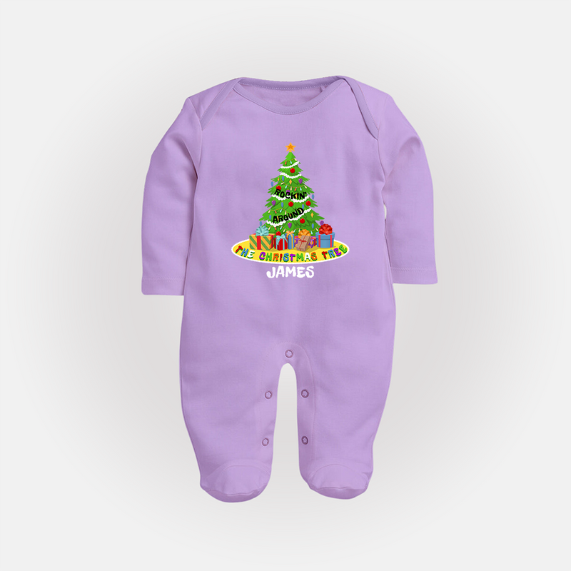 Christmas Tree - Customized Christmas Themed Sleep Suit For Babies - LILAC - New Born (Chest 7.5")