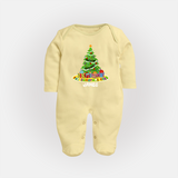 Christmas Tree - Customized Christmas Themed Sleep Suit For Babies - PASTEL YELLOW - New Born (Chest 7.5")