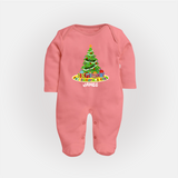 Christmas Tree - Customized Christmas Themed Sleep Suit For Babies - PEACH - New Born (Chest 7.5")