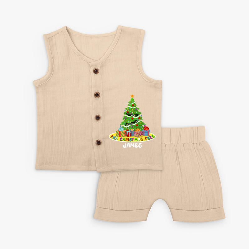 Christmas Tree - Customized Christmas Themed Jabla Set For Kids - CREAM - 0 - 3 Months Old (Chest 9.8")