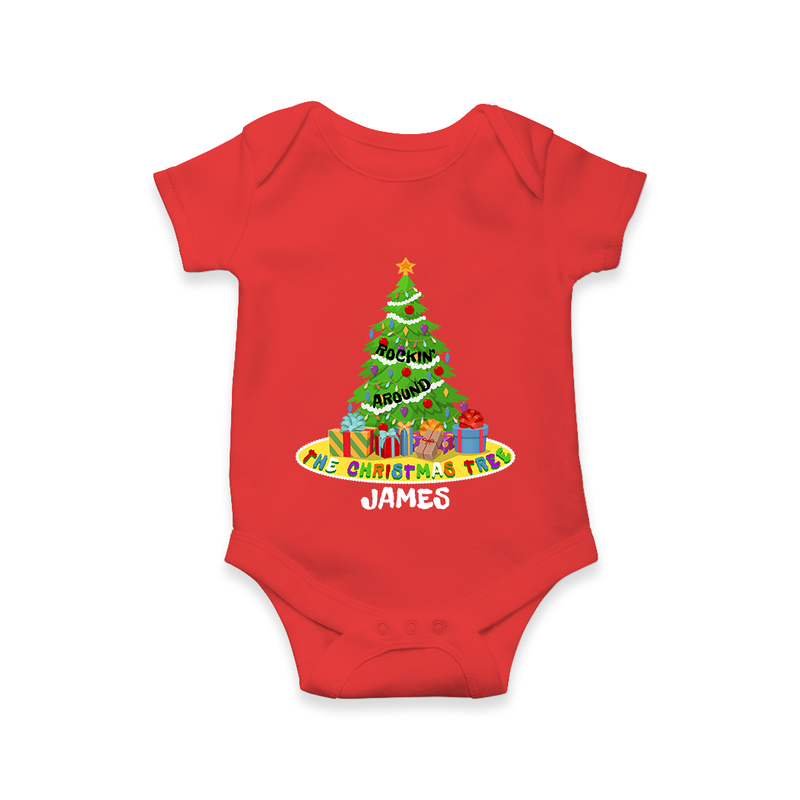 Christmas Tree - Customized Christmas Themed Romper For Kids - RED - 0 - 3 Months Old (Chest 16")