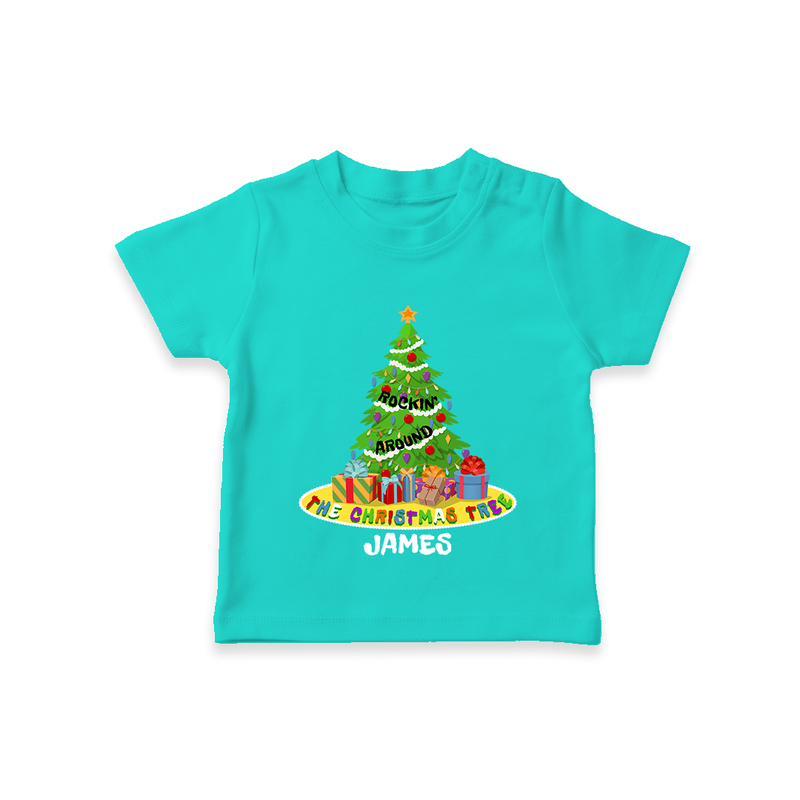 Christmas Tree - Customized Christmas Themed T-Shirt For Kids - TEAL - 0-5 Months Old (Chest 17")