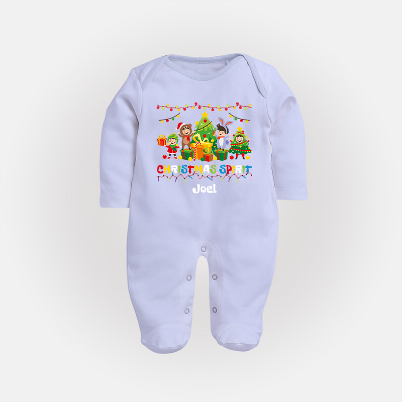 Christmas Spirit - Customized Christmas Themed Sleep Suit For Babies - BABY BLUE - New Born (Chest 7.5")