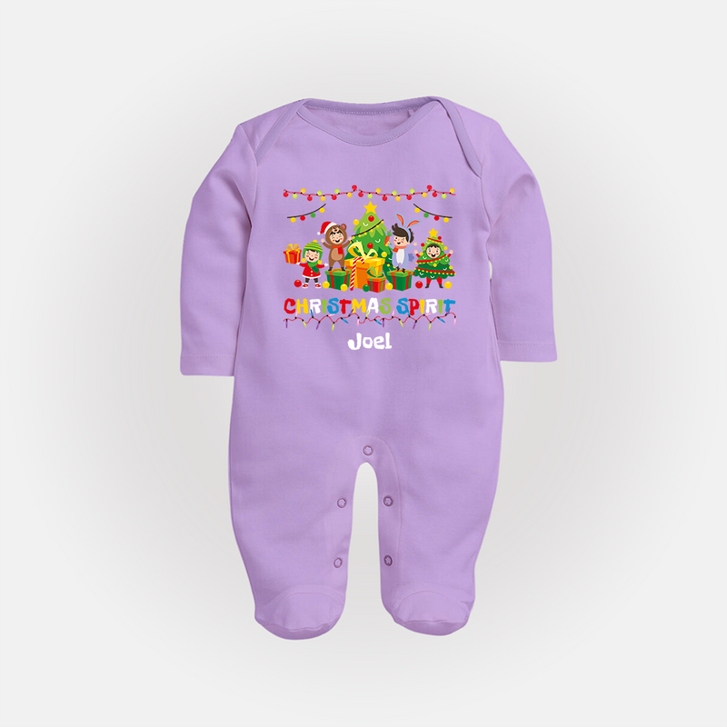 Christmas Spirit - Customized Christmas Themed Sleep Suit For Babies - LILAC - New Born (Chest 7.5")