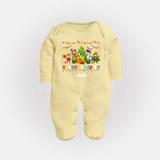 Christmas Spirit - Customized Christmas Themed Sleep Suit For Babies - PASTEL YELLOW - New Born (Chest 7.5")