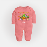 Christmas Spirit - Customized Christmas Themed Sleep Suit For Babies - PEACH - New Born (Chest 7.5")