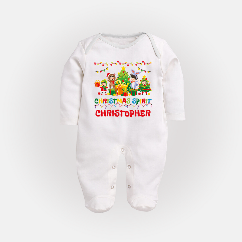 Christmas Split Sleep Suit / Full Sleeve Bodysuit | Custom Baby Sleep Suit / Full Sleeve Bodysuit for Holiday Celebration - WHITE - New Born (Chest 7.5")