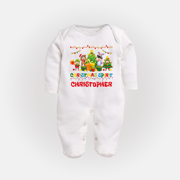 Christmas Split Sleep Suit / Full Sleeve Bodysuit | Custom Baby Sleep Suit / Full Sleeve Bodysuit for Holiday Celebration - WHITE - New Born (Chest 7.5")