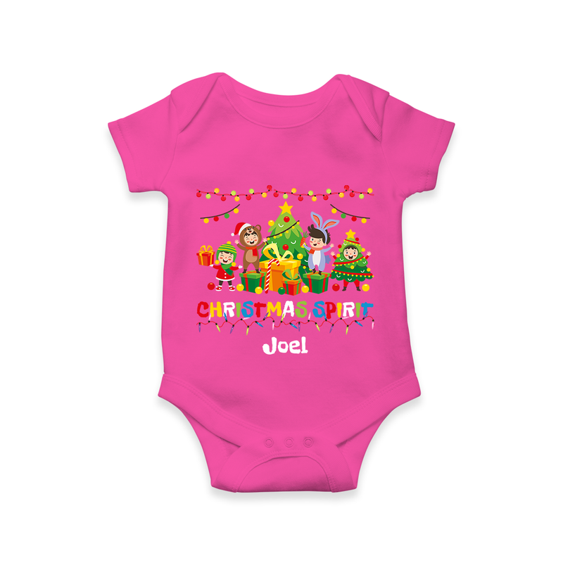 Christmas Spirit - Customized Christmas Themed Romper For Kids - HOT PINK - 0 - 3 Months Old (Chest 16")