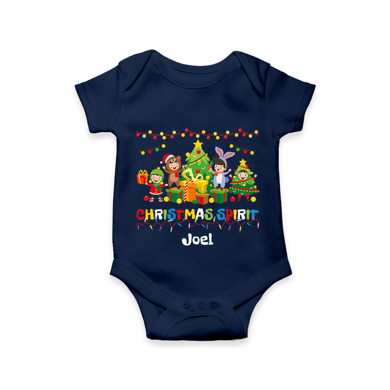 Christmas Spirit - Customized Christmas Themed Romper For Kids - NAVY BLUE - 0 - 3 Months Old (Chest 16")