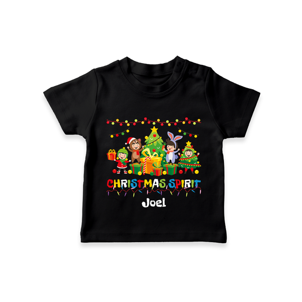 Christmas Spirit - Customized Christmas Themed T-Shirt For Kids - BLACK - 0-5 Months Old (Chest 17")