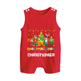 Christmas Split Romper Suit / Sleeveless Romper | Custom Baby Romper Suit / Sleeveless Romper for Holiday Celebration - RED - 0 - 5 Months Old (Chest 18")