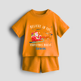 Believe In The Christmas Magic - Customized Christmas Themed Co-ord Set For Kids - TANGERINE - 0-5 months old  (Chest 18")