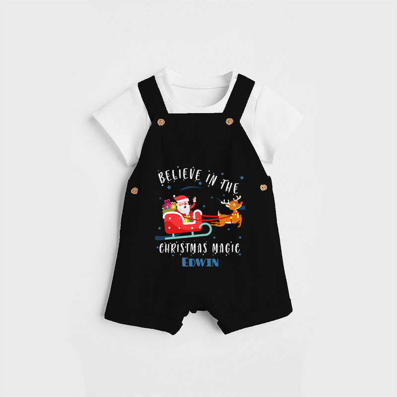 Believe In The Christmas Magic - Customized Christmas Themed Dungaree Set For Kids - BLACK - 0 - 5 Months Old (Chest 18")