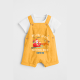 Believe In The Christmas Magic - Customized Christmas Themed Dungaree Set For Kids - PASTEL YELLOW - 0 - 5 Months Old (Chest 18")