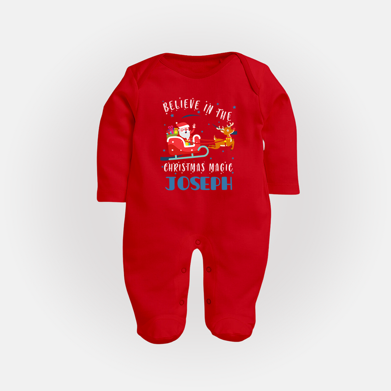 Christmas Celebration Sleep Suit / Full Sleeve Bodysuit |  custom Baby Christmas Sleep Suit / Full Sleeve Bodysuit - RED - New Born (Chest 7.5")