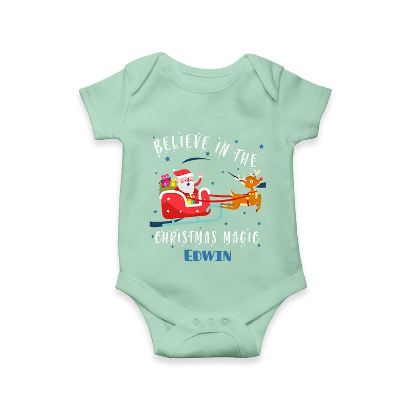 Believe In The Christmas Magic - Customized Christmas Themed Romper For Kids - MINT GREEN - 0 - 3 Months Old (Chest 16")