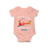 Believe In The Christmas Magic - Customized Christmas Themed Romper For Kids - PEACH - 0 - 3 Months Old (Chest 16")