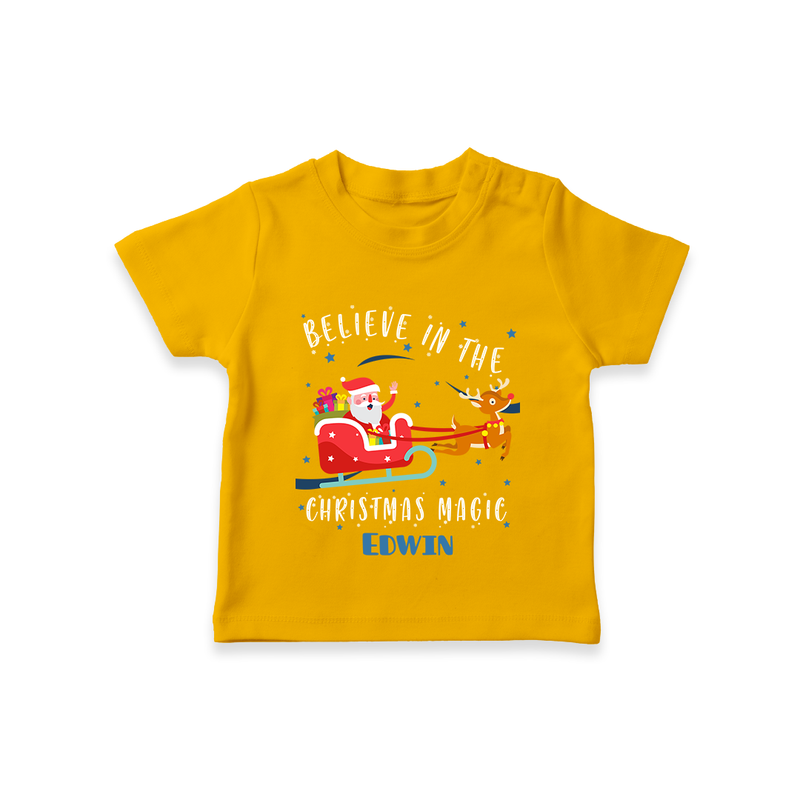 Believe In The Christmas Magic - Customized Christmas Themed T-Shirt For Kids - CHROME YELLOW - 0-5 Months Old (Chest 17")