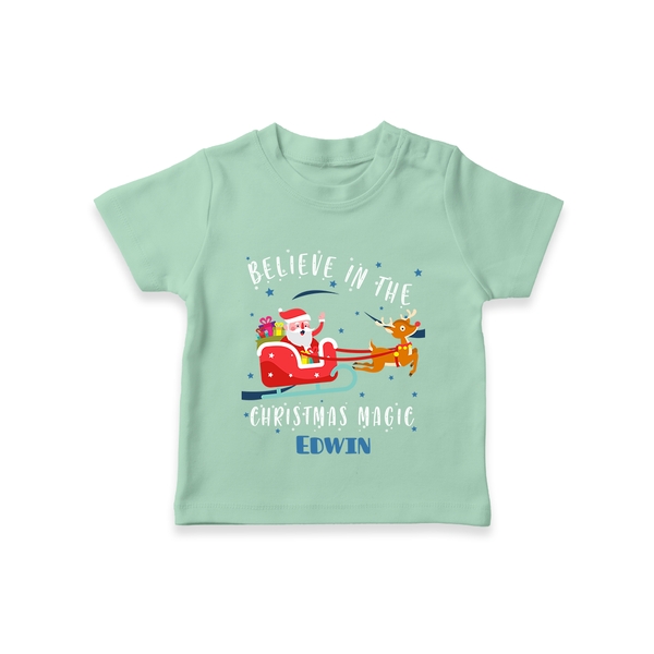 Believe In The Christmas Magic - Customized Christmas Themed T-Shirt For Kids - MINT GREEN - 0-5 Months Old (Chest 17")