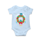 Merry And Bright Xmas - Customized Christmas Themed Romper For Kids - BABY BLUE - 0 - 3 Months Old (Chest 16")