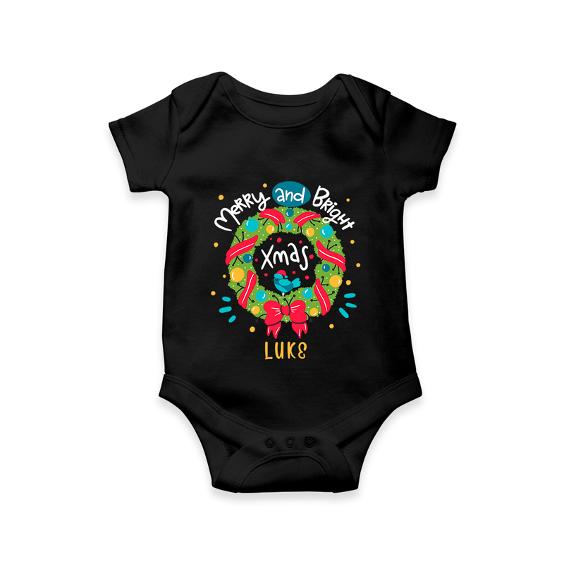 Merry And Bright Xmas - Customized Christmas Themed Romper For Kids - BLACK - 0 - 3 Months Old (Chest 16")