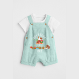 Hot Cocoa & Cookies - Customized Christmas Themed Dungaree Set For Kids - ARCTIC BLUE - 0 - 5 Months Old (Chest 18")