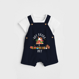 Hot Cocoa & Cookies - Customized Christmas Themed Dungaree Set For Kids - NAVY BLUE - 0 - 5 Months Old (Chest 18")